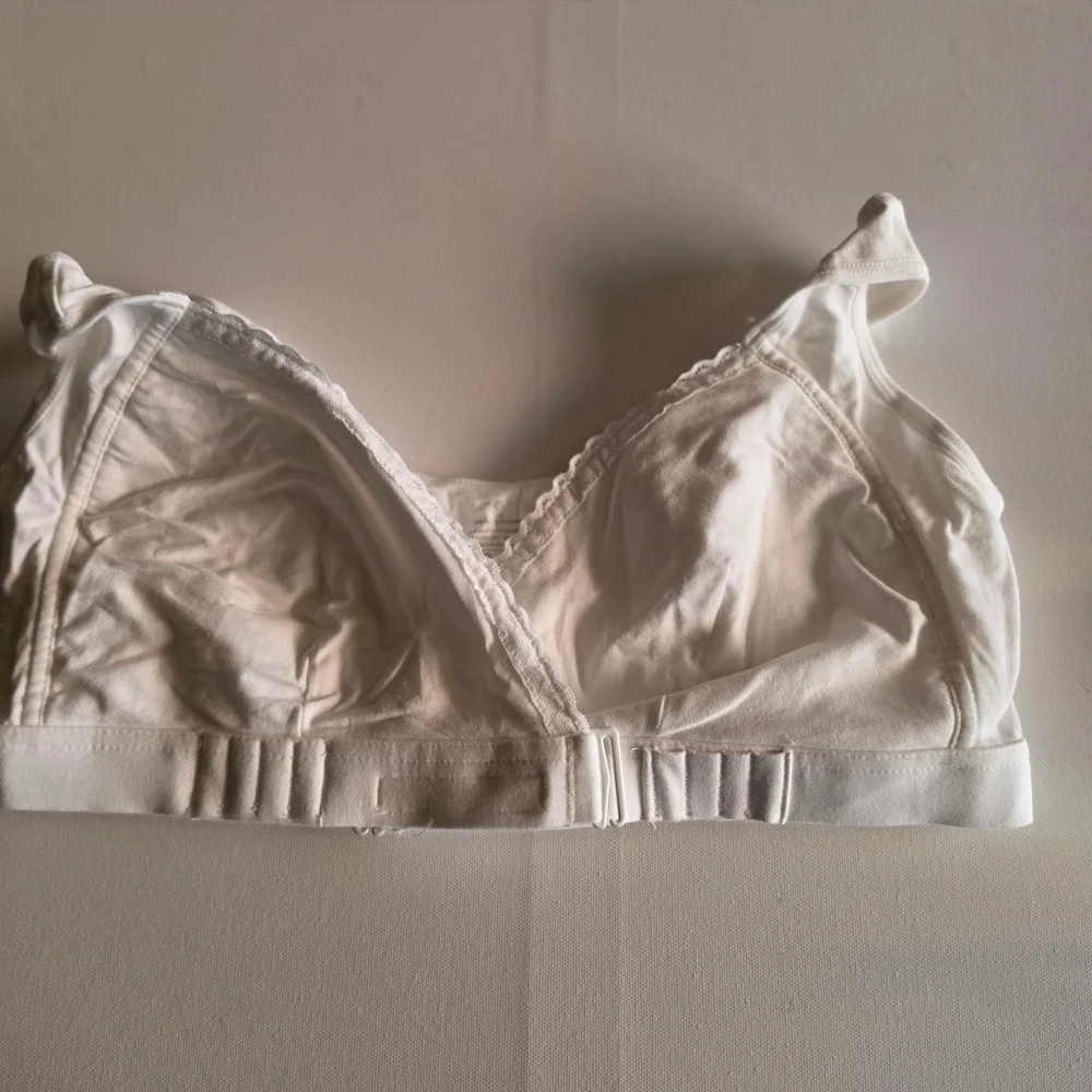Womens White Cotton Blend Front Closure Wireless Bra Lace Trim Size XL